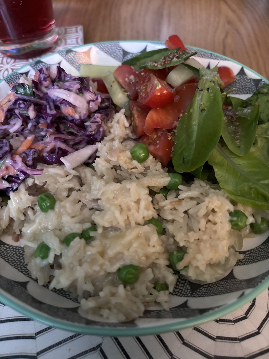 We had mushroom risotto with homemade coleslaw and salad for dinner tonight. Comfort food after the awful weather today! @pdLouiseP @LeeBraganza @ms_williams100 @shamtchK @9teaNinePercent @ottleyoconnor @sphoenix78 @ChristallaJ @hazelmpinner