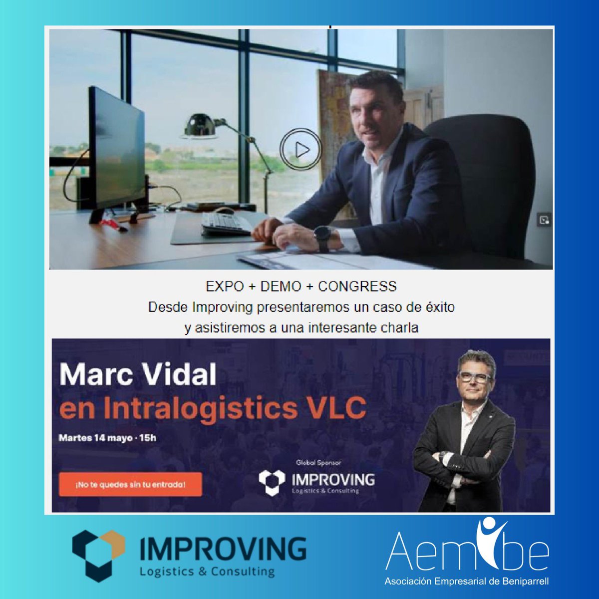 🌟 Descubre la innovación y eficiencia en la Feria Intralogistics VLC del 14 al 16 de mayo!  
📢No puedes perderte la participación de uno de  IMPROVING LOGISTICS, líder en la CV  en soluciones integrales a PYMES.  Con ponencia el 14 de su 
CEO, David García Vizcaino!