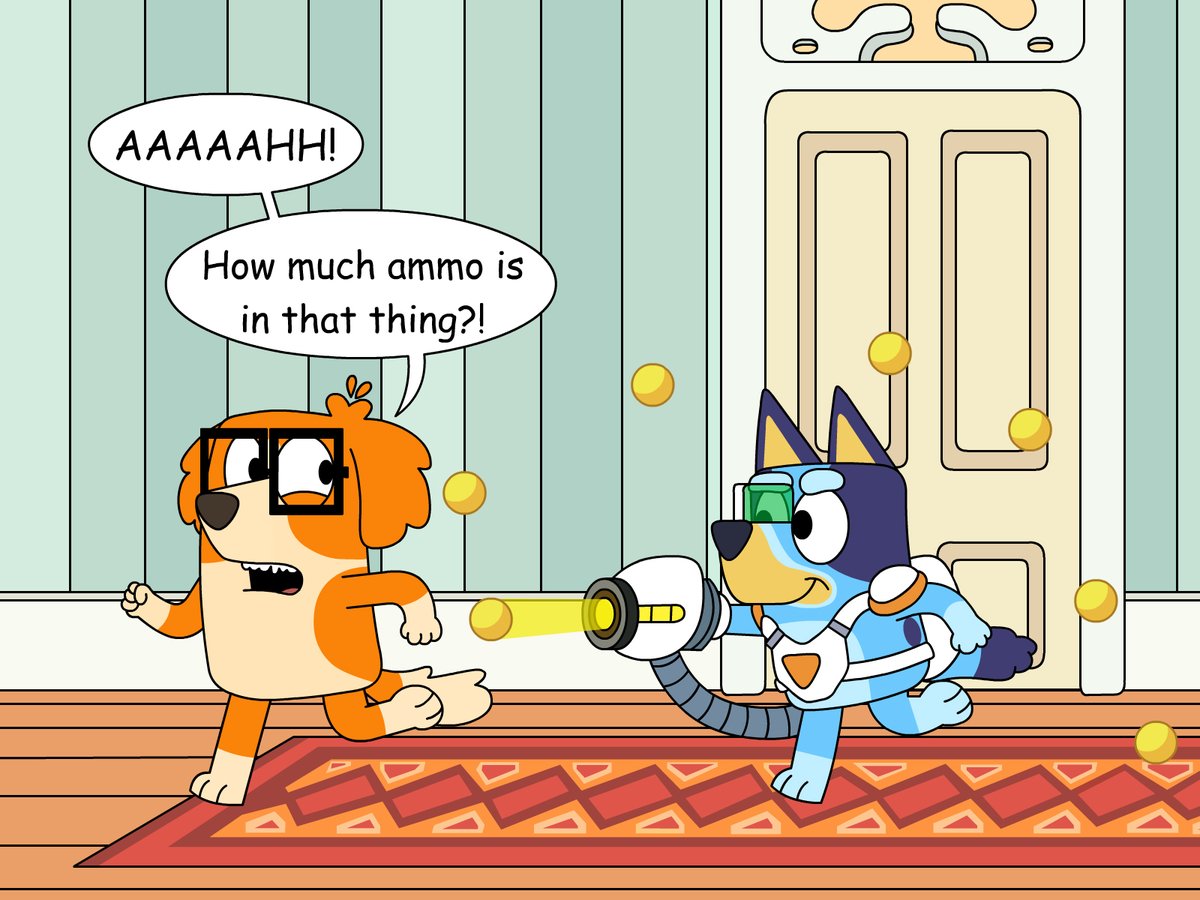 I love the foam ball blaster toy from the newest episode of Bluey! If that toy exists in real life, I WANT ONE! #blueyfanart #blueysona #blueysurprise #blueyheeler #alexandraadlawan #alexandraadlawan_funart #alexandraadlawan #maddieandalbert #childrensbooks #authorillustrator