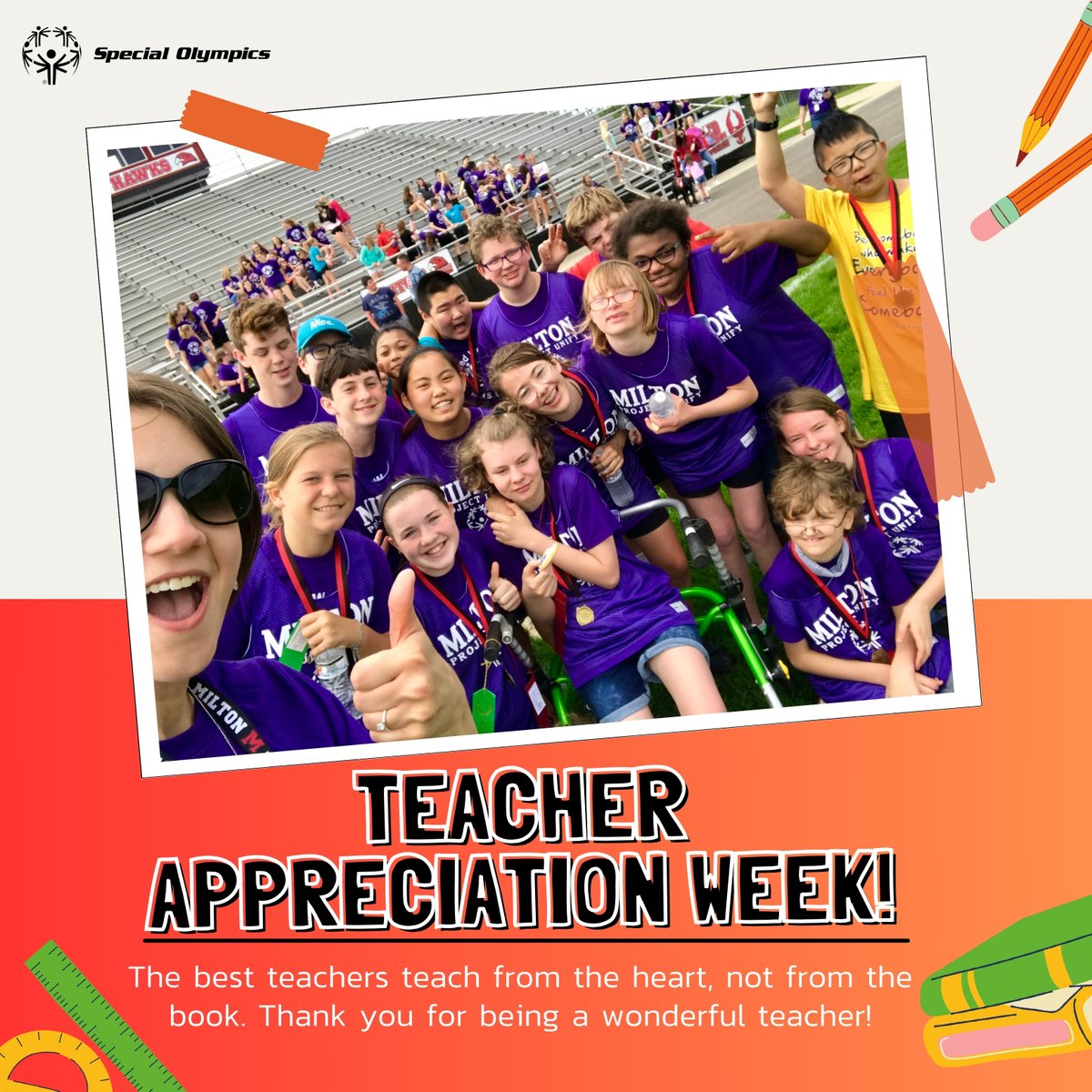 A big thumbs up to all the incredible teachers who inspire, educate, and empower students every day. Thank you for making a true difference! #TeacherAppreciationWeek #TagATeacher #SpecialOlympics