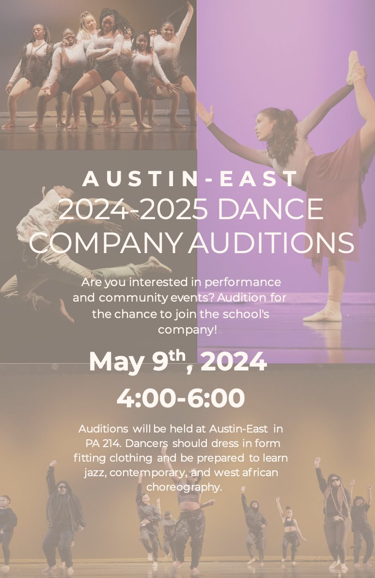 Interested in trying out for the amazing Austin-East Dance Company? Tryouts are May 9th from 4:00-6:00