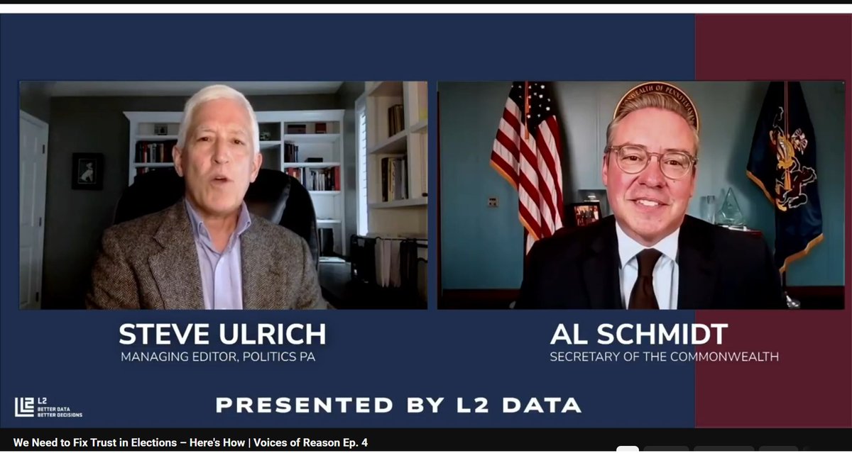 Secretary Schmidt joined @PoliticsPA's Managing Editor Steve Ulrich on the latest episode of the Voices of Reason podcast to discuss last month's #PAPrimary and the department's work with county partners to strengthen trust in elections. Watch: youtu.be/Cp6sNhEnwUE?si…