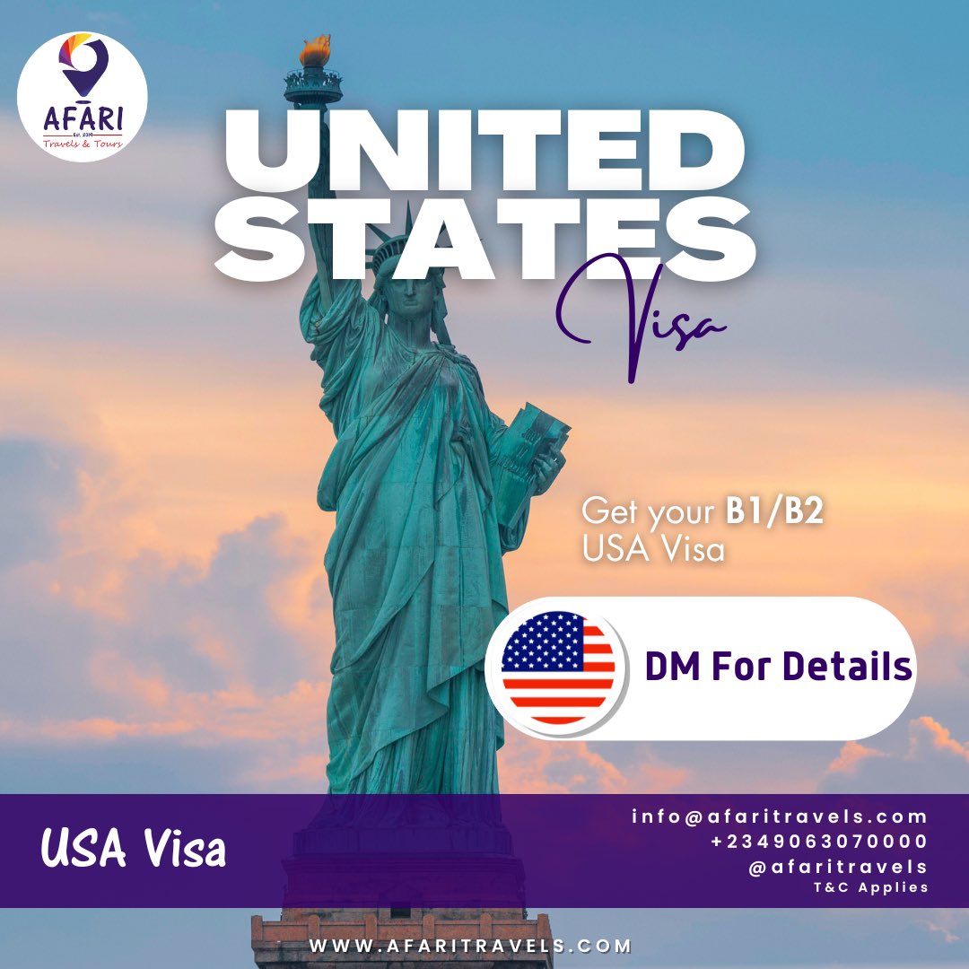 Are you looking to process your USA visa and don’t know how to proceed? Let us help you process your USA Visa.

Visa Details:
Tourist Visa Processing Fee - N260,000

Visa Requirements: my.afaritravels.com/knowledge-base…

#Afaritravels #travelagencyinlagos 
#visaprocessing 
#usvisa
#usavisa