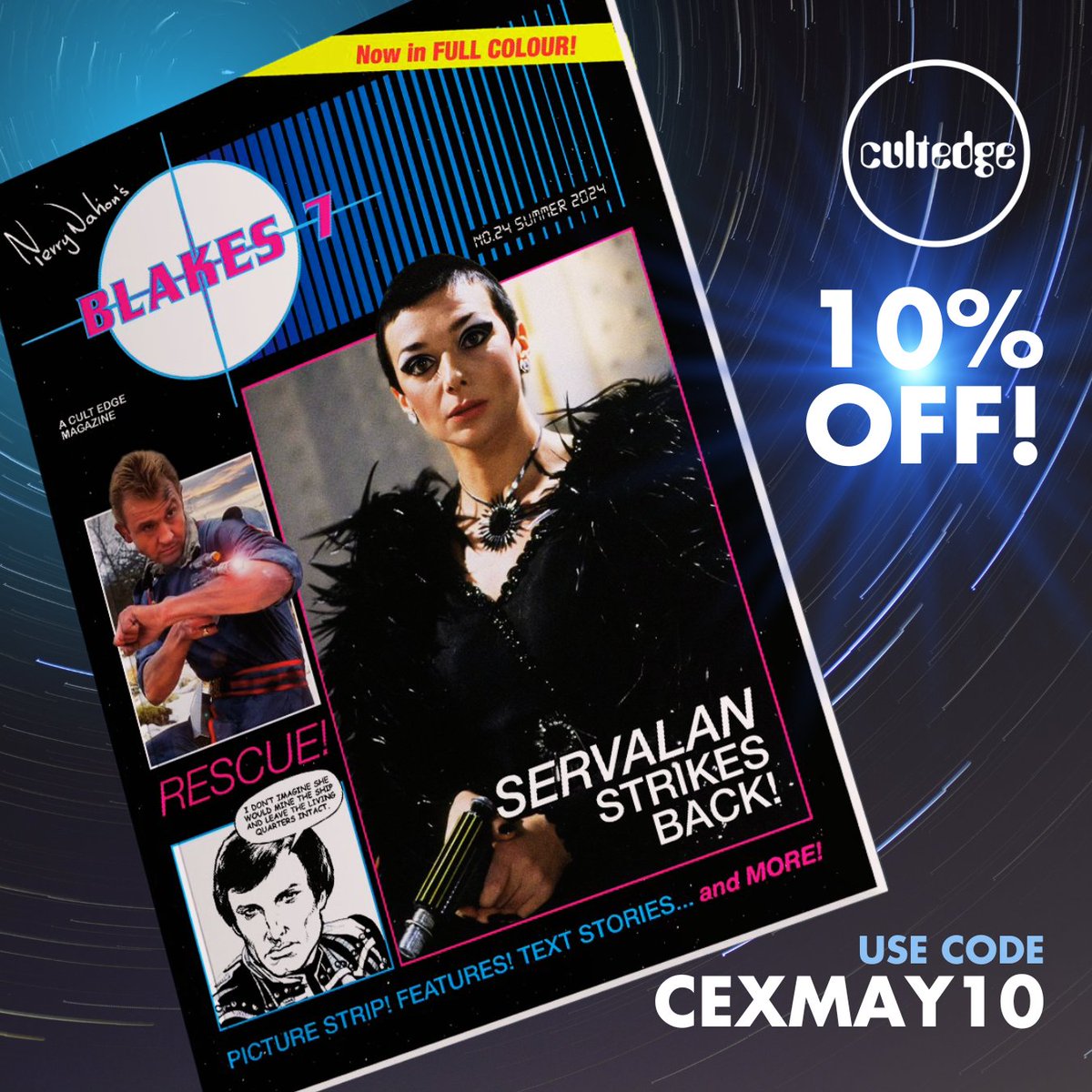 Get 10% off the brand new issue of #Blakes7 Magazine. 124 pages filled with new features, interviews, never-before-seen pictures, comic strip action and amazing new fiction. Grab your copy from bit.ly/b7magazine24 Use code CEXMAY10 - offer expires this Friday!
