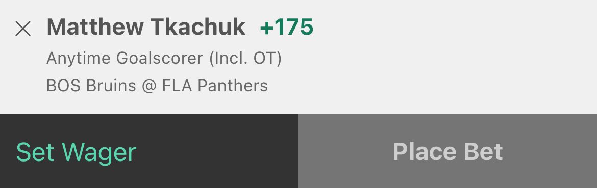 BOS @ FLA (+1400) 🤞 + Matthew Tkackuk ATG (+175) 🤞 well rested Panthers team at home who last played over a week ago, against the Bruins who played in game 7 only 2 days ago, plus travel. Florida is in a great spot for tonight’s game, Good luck if you tail🫡 #NHL #NHLPicks