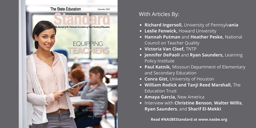 'There’s no profession with a greater impact on our collective future than teaching and we must do all that we can to keep great teachers in schools.' This #NASBEStandard offers timely, relevant insights on building and supporting the #educatorpipeline: nasbe.org/equipping-teac…