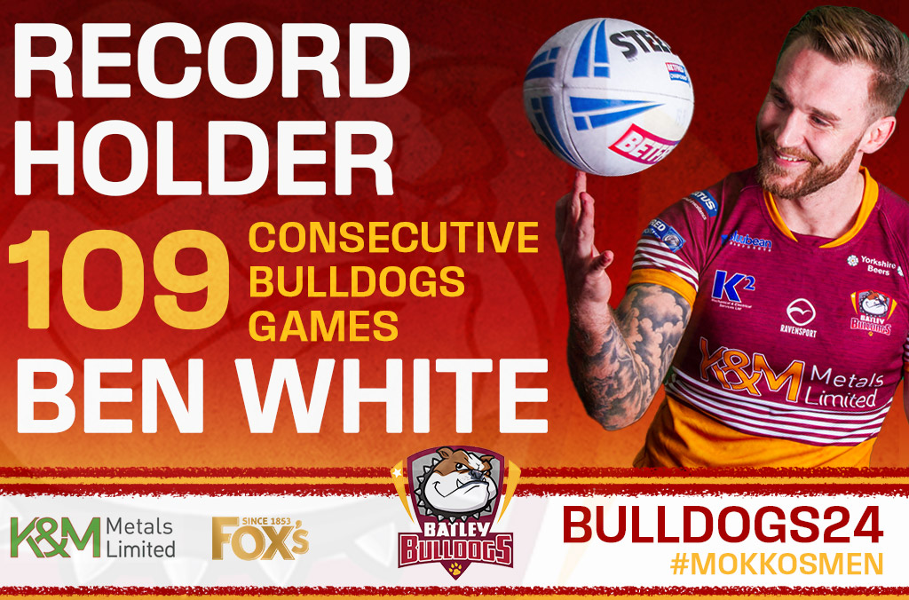 As an amazing run came to an end yesterday we are incredibly proud to confirm Ben White has set a new Club record of 109 consecutive appearances. 

Prior to joining the club Ben played the final 10 games of 2019 for @BarrowRaiders making 119 consecutive appearances in total.