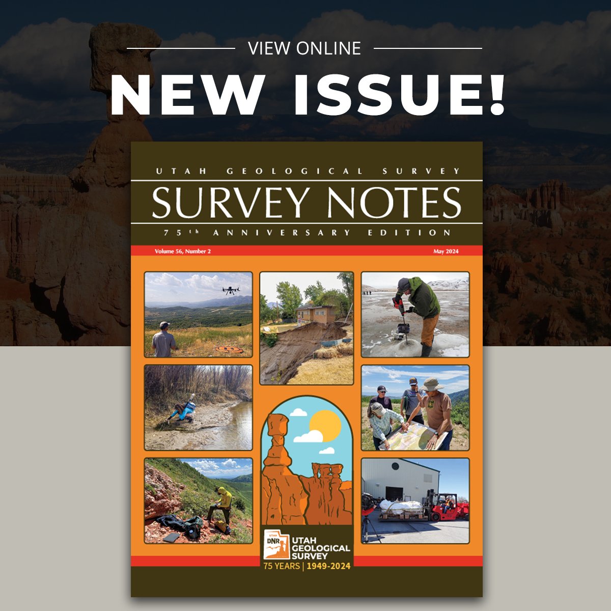 Check out the 75th-anniversary issue of Survey Notes featuring a timeline of important events in the history of the UGS, an article on the evolution within each of the Survey’s programs, employee reflections, and much more. ow.ly/6OoY50RxvLX #utahgeology