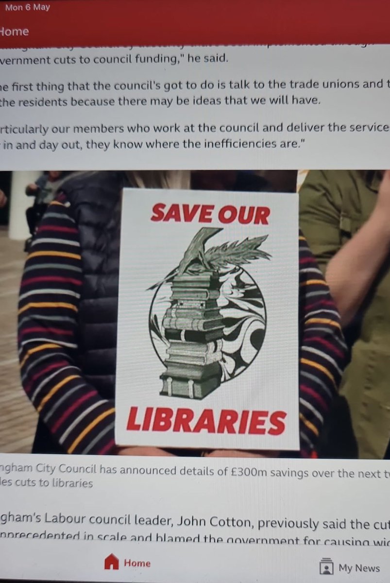 Fame at last! I made the BBC local home page - or at least my stripey arms did - campaigning for @BrumLibraries today...