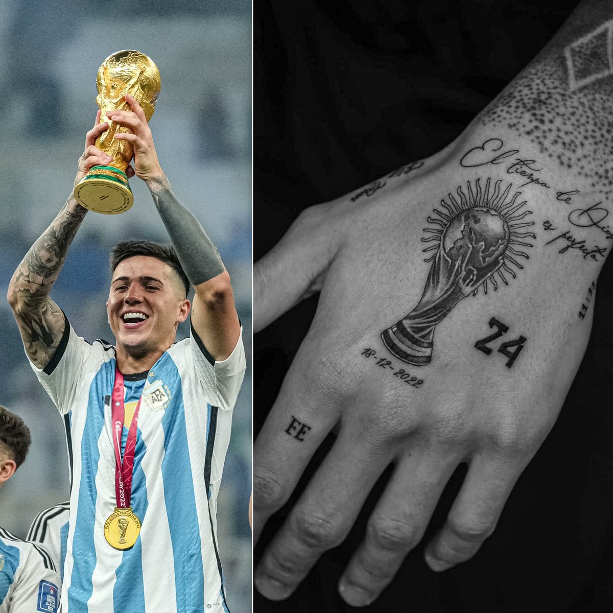 ⭐️🇦🇷 Enzo Fernandez's new tattoo in tribute to Qatar 2022.