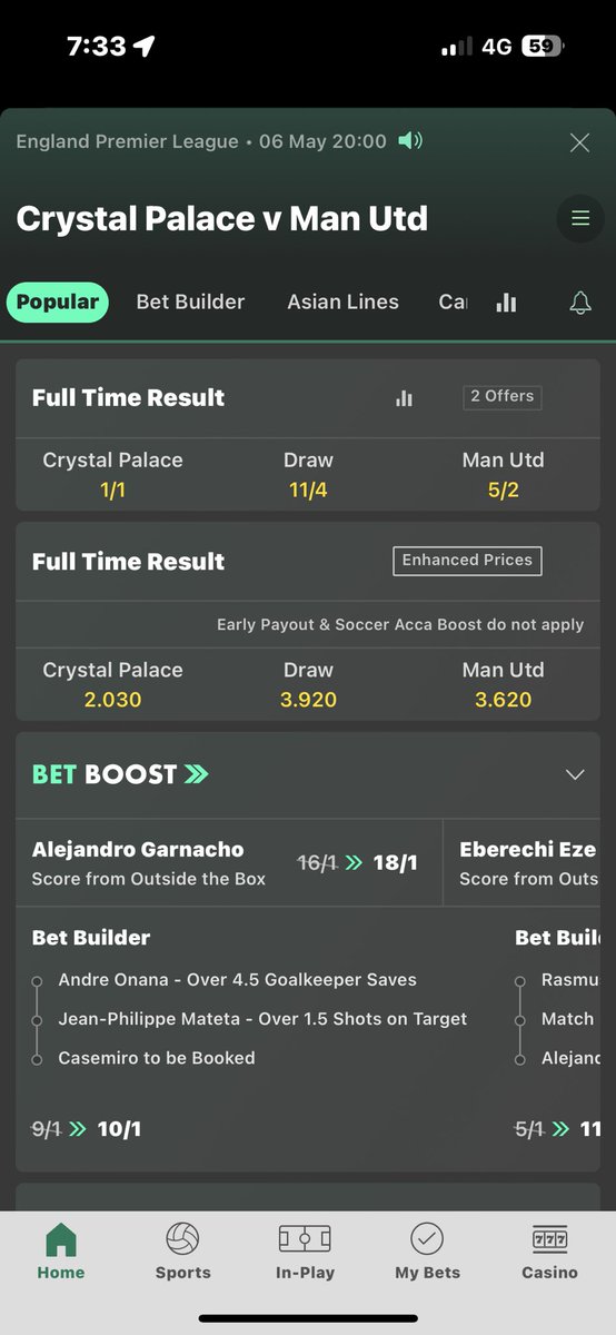 Am i losing my mind here why are united over 2/1 to win at Palace???