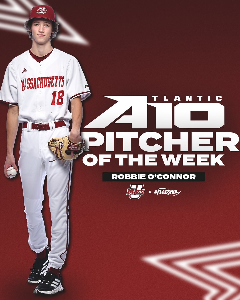 First career weekly accolade ✅ First Minuteman to earn A-10 Pitcher of the Week since 2019 ✅ Congratulations to @robbieoconnor_ on tabbing the @atlantic10 Pitcher of the Week accolade after pitching a complete game over the weekend! 🤩 📰 tinyurl.com/yjns2kkp #Flagship🚩