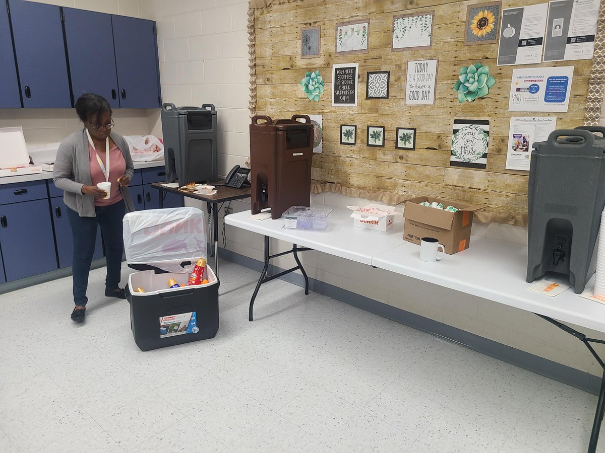 We kicked off Teacher Appreciation Week today with donuts and a coffee bar for our staff. Thank you so much to Ricki Black and the new Dunkin' in Eustis for donating the donuts. We are looking forward to a fun week of celebrating our teachers and staff. We love our EMS teachers!