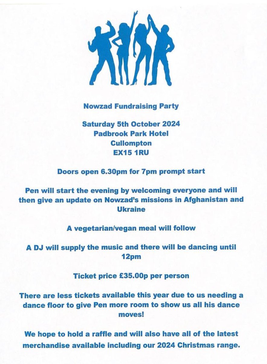 Tickets are now live for the #Nowzad fundraising party of the year! Music - good food and dancing 🕺🏼💃🏼Visit the @Nowzad website to secure your dance floor space today! @PenFarthing will be throwing shapes - it is not to be missed….. 😉🥳
