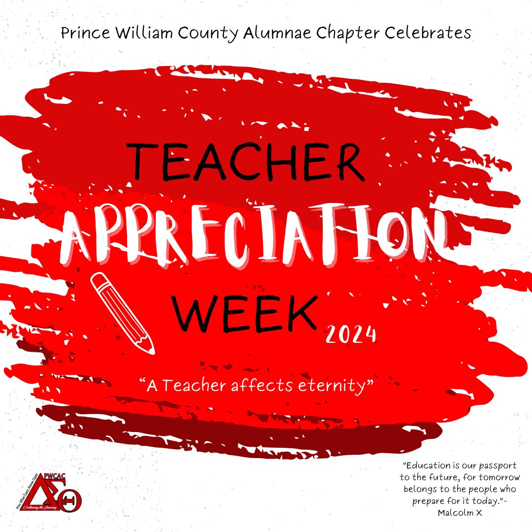 Happy Teacher Appreciation Week to all of the hardworking and dedicated educators of Prince William County. A special s/o to all of the trailblazing educators of PWCAC. Thank you Sorors, for your continued commitment in pushing the minds of the youth in our communities forward.