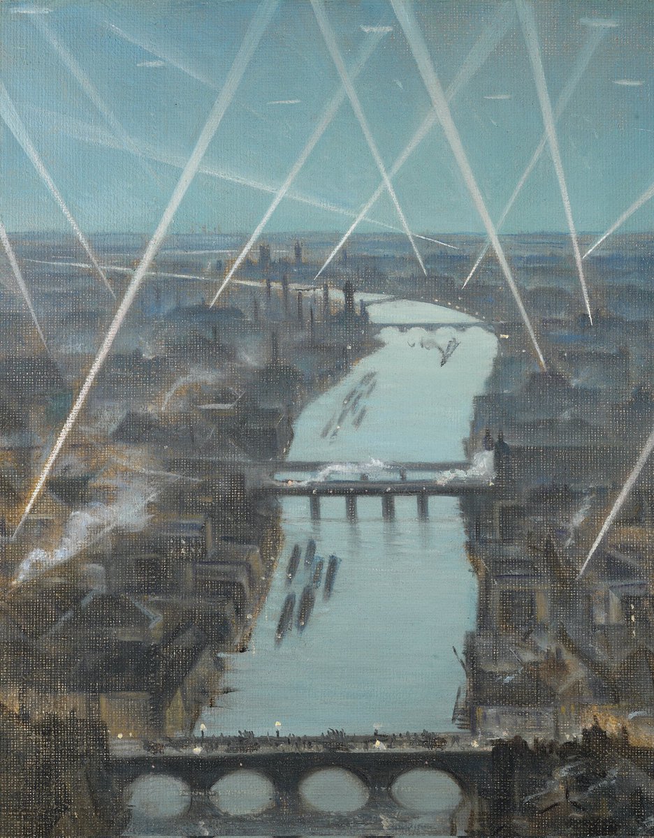 Good evening! This week's theme is London Bridges. ------ 'Among the London Searchlights' (1918) by Christopher RW Nevinson (Private collection)
