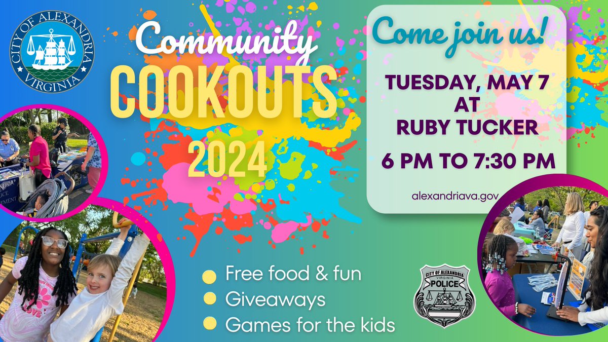 Get ready for a fun evening tomorrow at 6pm, Community Cookout will be at Ruby Tucker at Tancil Court. We're cooking, so bring the family to meet dozens of community partners, learn about services & resources available to you. #BetterTogether #APDVA #Cookout2024 #ALX275