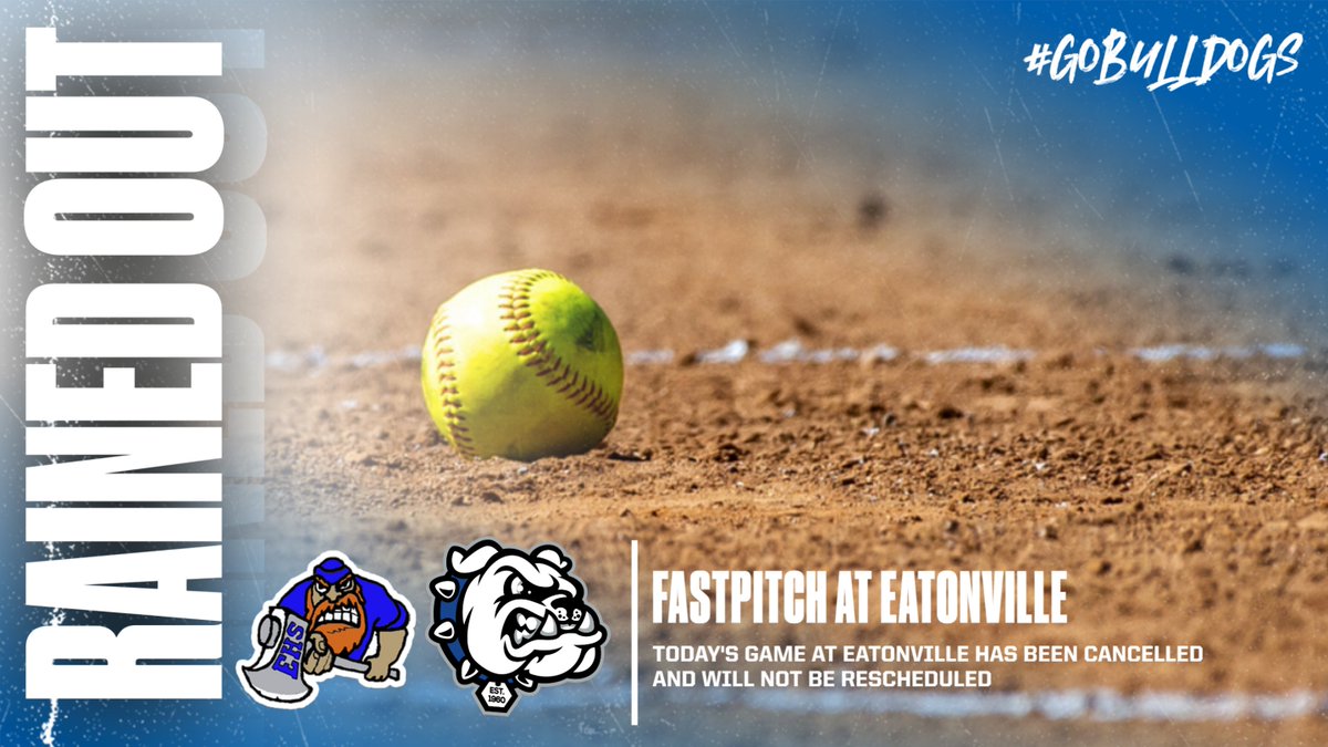 Today's Fastpitch game at Eatonville has been cancelled due to field conditions. The game will not be rescheduled. #gobulldogs