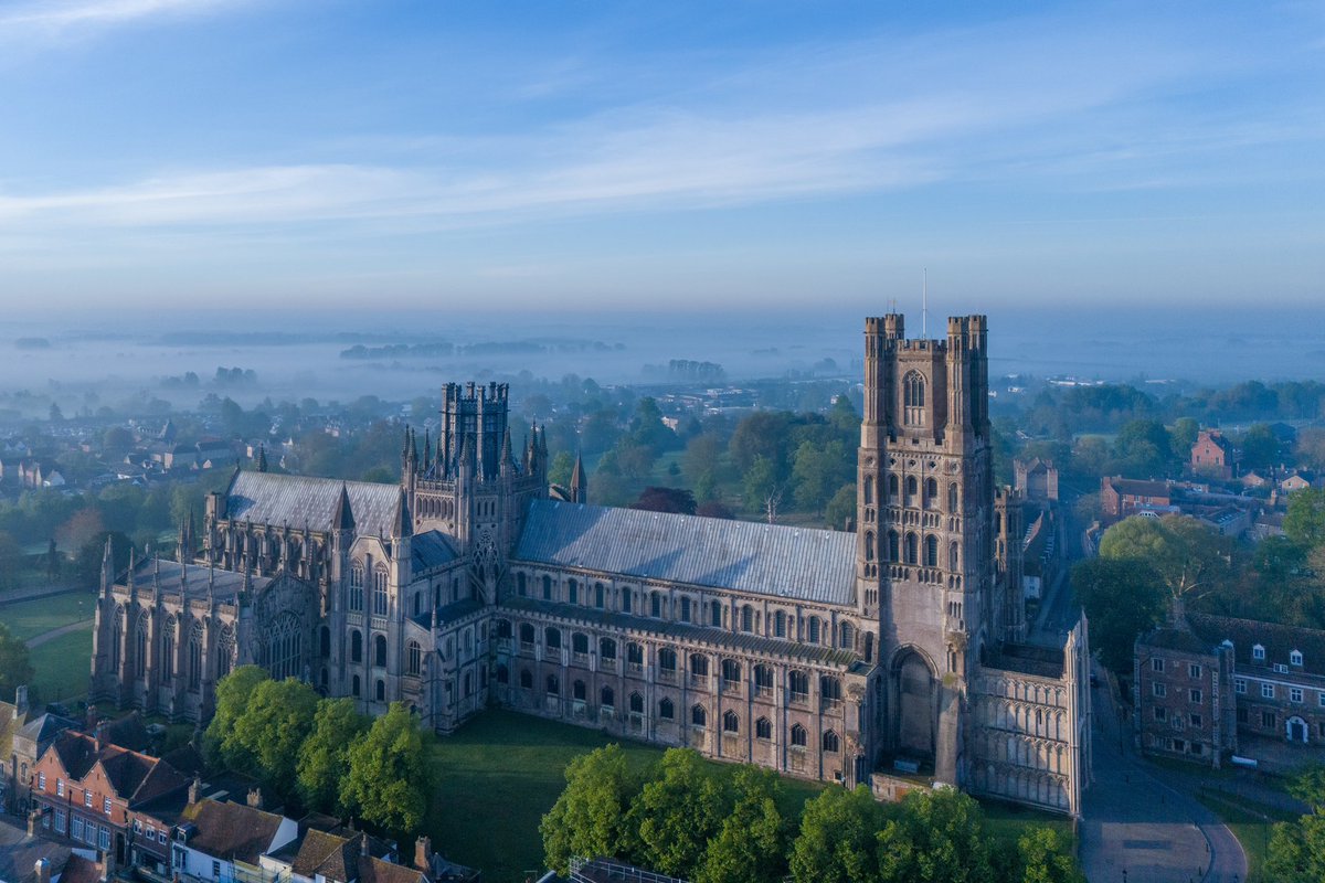 An early walk around Ely Cathedral yesterday, lovely soft misty sky with shades of pastel blues 
@StormHour @ElyPhotographic @SpottedInEly @Kings_Ely #dronephotography #Cambridgeshire #cathedral @AP_Magazine