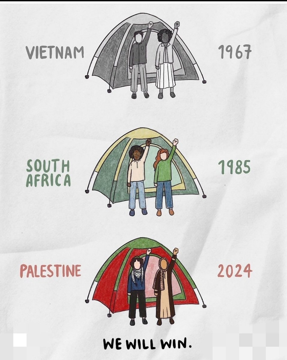 It's hard to be on the right side of the history.
Vietnam 1967
South Africa 1985
Palestine 2024
WE WILL WIN.
But it's worth it.

#Gaza #IsraeliNewNazism #SaveRafah #StopIsrael #universityprotests #StudenProtests
By Farhad