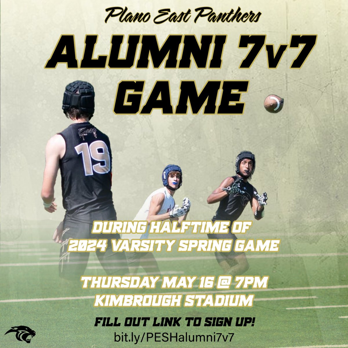 ‼️📢 PESH ALUMNI INVITED📢‼️

During halftime of our upcoming Spring Game, we will hold 7v7 Game and to sign up, click the link below. Share with your former teammates as well!

bit.ly/PESHalumni7v7

#EastsidePride #GoldBlooded