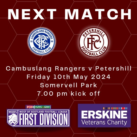 It's league match number 29 for us on Friday as we head to Somervell Park to take on @CambuslangGers , kick off at 7.00 pm.