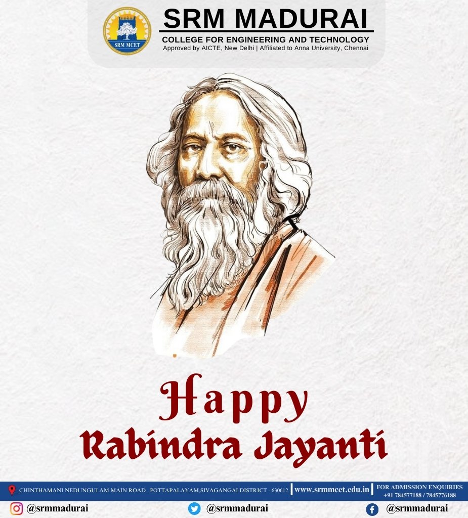 'Celebrating the birth anniversary of the great poet Rabindranath Tagore! May his timeless words continue to inspire generations.'
#TagoreTribute #TagoreLegacy #RabindranathJayanti #TagoresBirthday #TagoreInspiration #TagoreVerse #TagoresLegacy #RabindraJayanti #CelebratingTagore