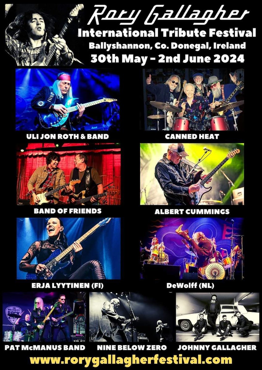 Rory Gallagher International Tribute Festival 2024 in Ballyshannon, Co. Donegal, Ireland 🇮🇪 30th May to 2nd June - 40 Acts on 15 Stages over 4 Days rorygallagherfestival.com