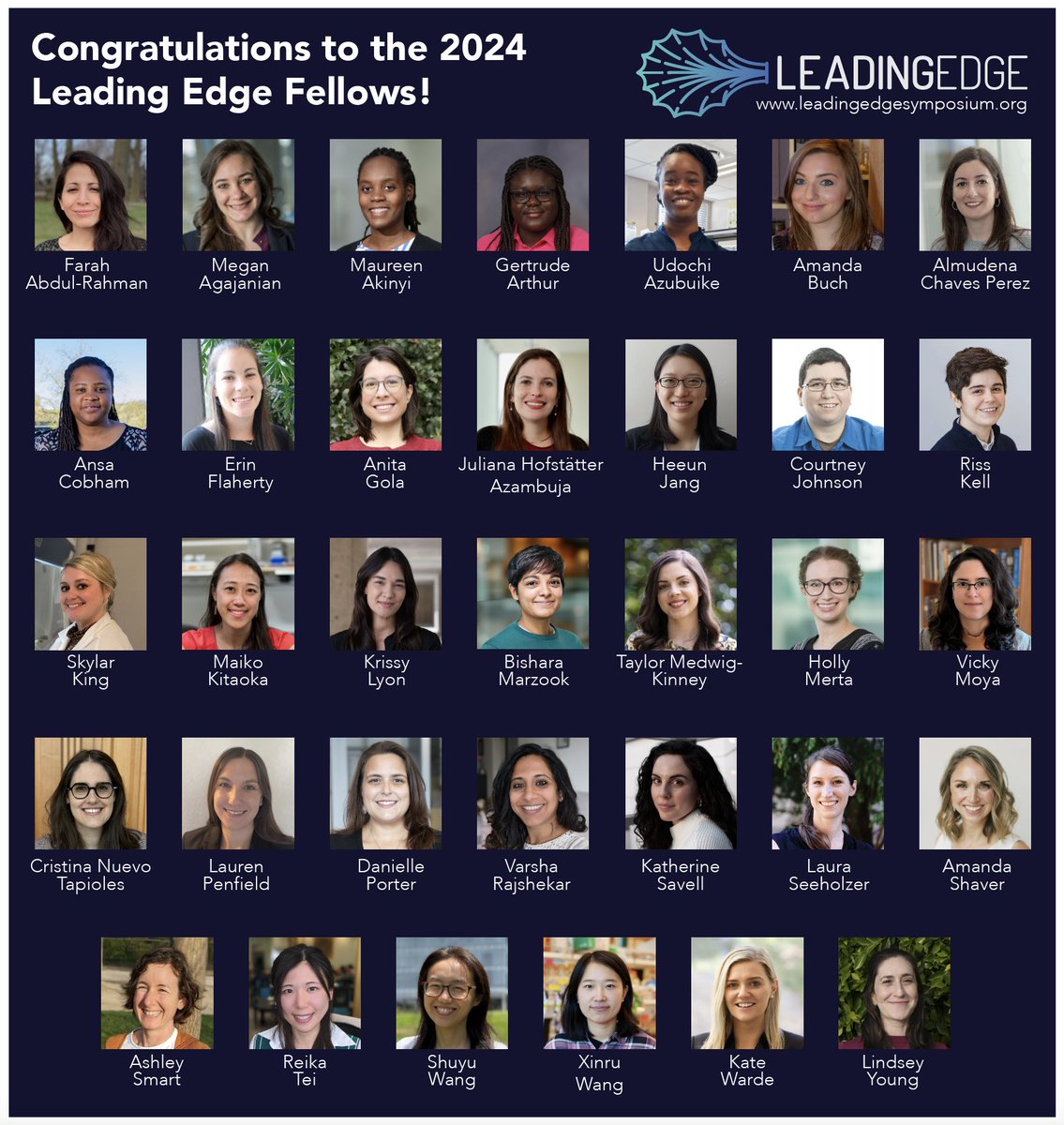 Congratulations to the 2024 Leading Edge Fellows! 34 exceptional postdocs doing biomedical research 🤩 Search committees, seminar committees, keep your eyes on these superstars. We're excited for their presentations @janeliaconf @HHMIJanelia! leadingedgesymposium.org/fellows/