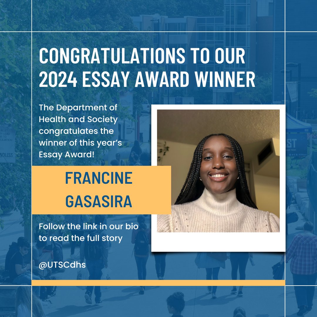 The Department of Health and Society congratulates the winner of this year’s Essay Award, second-year Population Health major Francine Gasasira! Read more: utsc.utoronto.ca/healthsociety/…
#utscdhs #utsc #awards #blackhealth