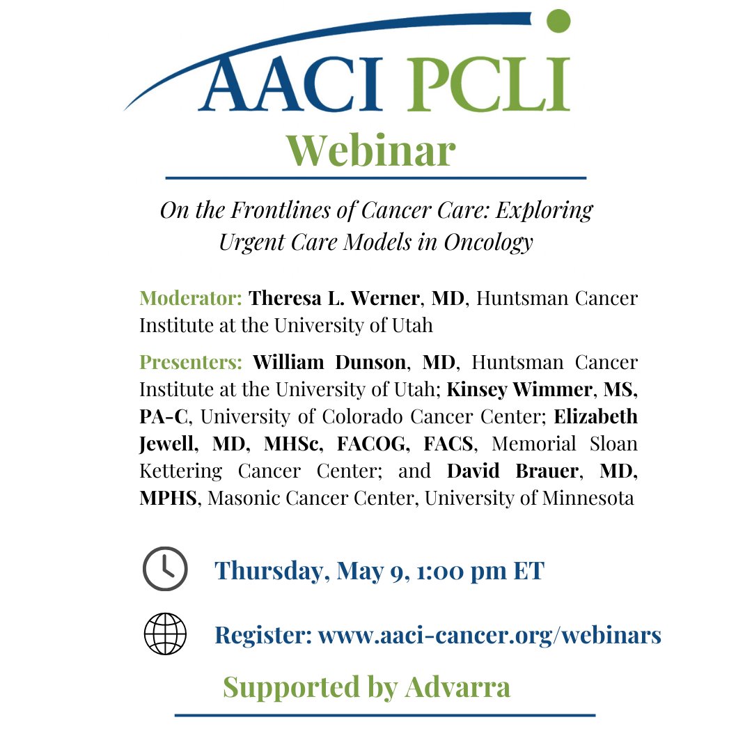 📢 Mark your calendars! 🗓️ Don't miss out on the upcoming PCLI webinar, 'On the Frontlines of Cancer Care: Exploring Urgent Care Models in Oncology,' supported by @Advarra Please register today: bit.ly/449YcKD