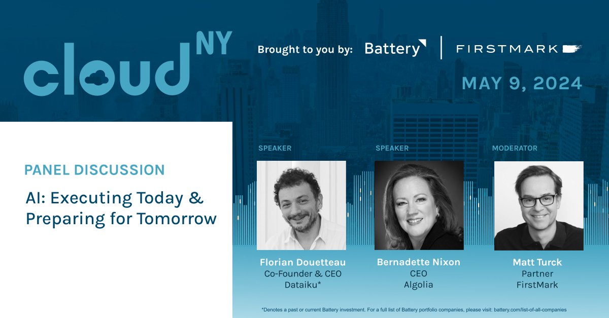 From what CEOs need to know about building AI into their products, to how best to operationalize it within their companies, at #CloudNY we are diving deep into everything a CEO needs to know to capitalize on AI innovation today with @dataiku CEO @fdouetteau and @Algolia CEO…