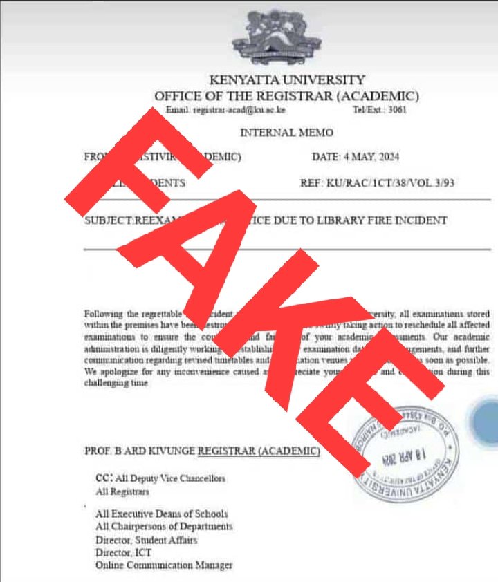 🚨 Attention! 🚨 Please be aware that this information below, circulating is not officially from the University. Make sure to verify all communication from our  trusted channels on social media, cooperate emails, the KU Official websites and school Notice boards stationed in the…