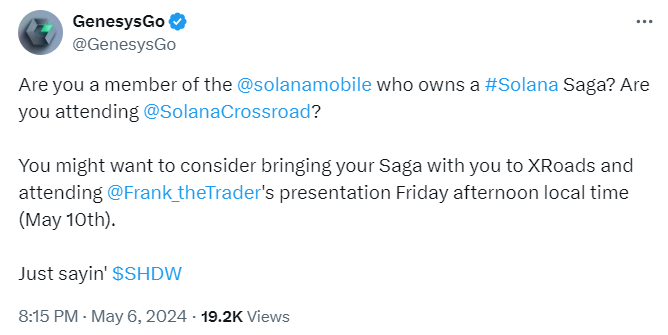 🚨 LATEST: @GenesysGo advises @solana Saga owners attending @SolanaCrossroad to bring their Saga and join the presentation on May 10th. (GenesysGo plans to make a major announcement at this event in Istanbul).