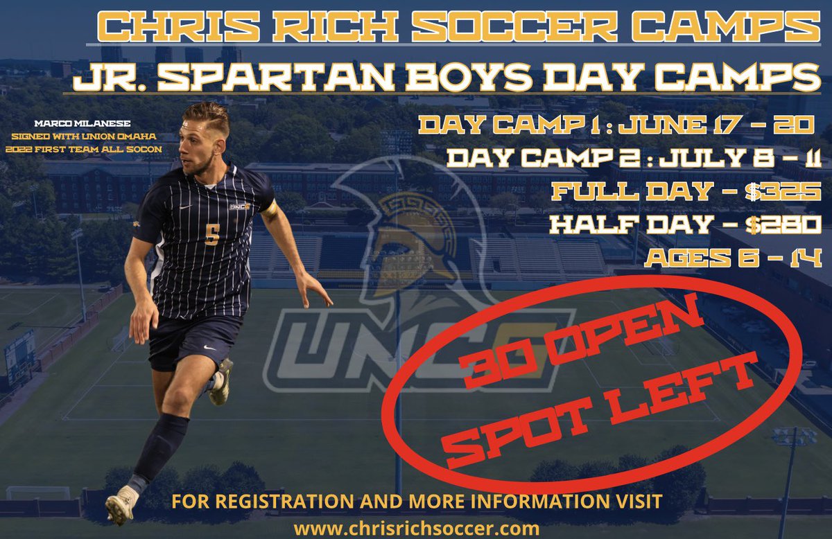 ‼️We are a month away from our June Jr. Spartan Boys Day Camp‼️ We only have 30 open spots remaining! We are looking forward to kicking off the summer with a great camp. For more information, visit chrisrichsoccer.com! #letsgoG