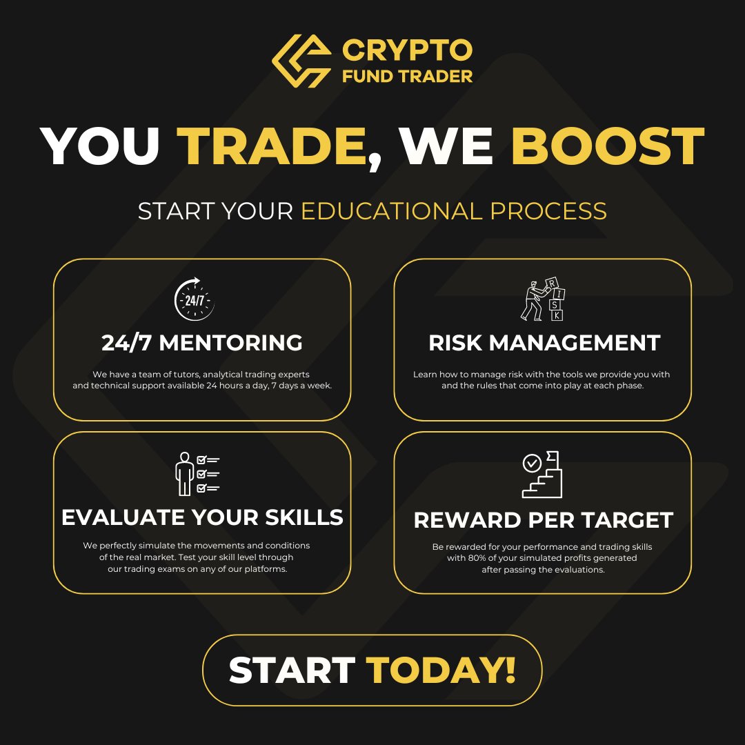 Start Your Educational Process! 24/7 Mentoring ✅ Risk Management ✅ Evaluate your Skills ✅ Reward Per Target ✅ Soon you will be able to join the CFT Academy and learn the theoretical part of trading!