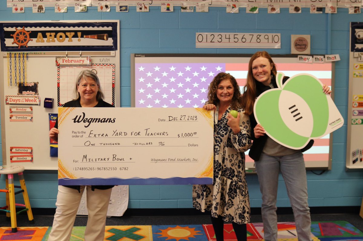 Happy Teacher Appreciation Week 🍏 The #MilitaryBowl and @Wegmans had the opportunity to visit three of our Extra Yard for Teachers grant recipients in their classrooms. It is amazing to see the impact they are having on their students! #greatteacherschangelives