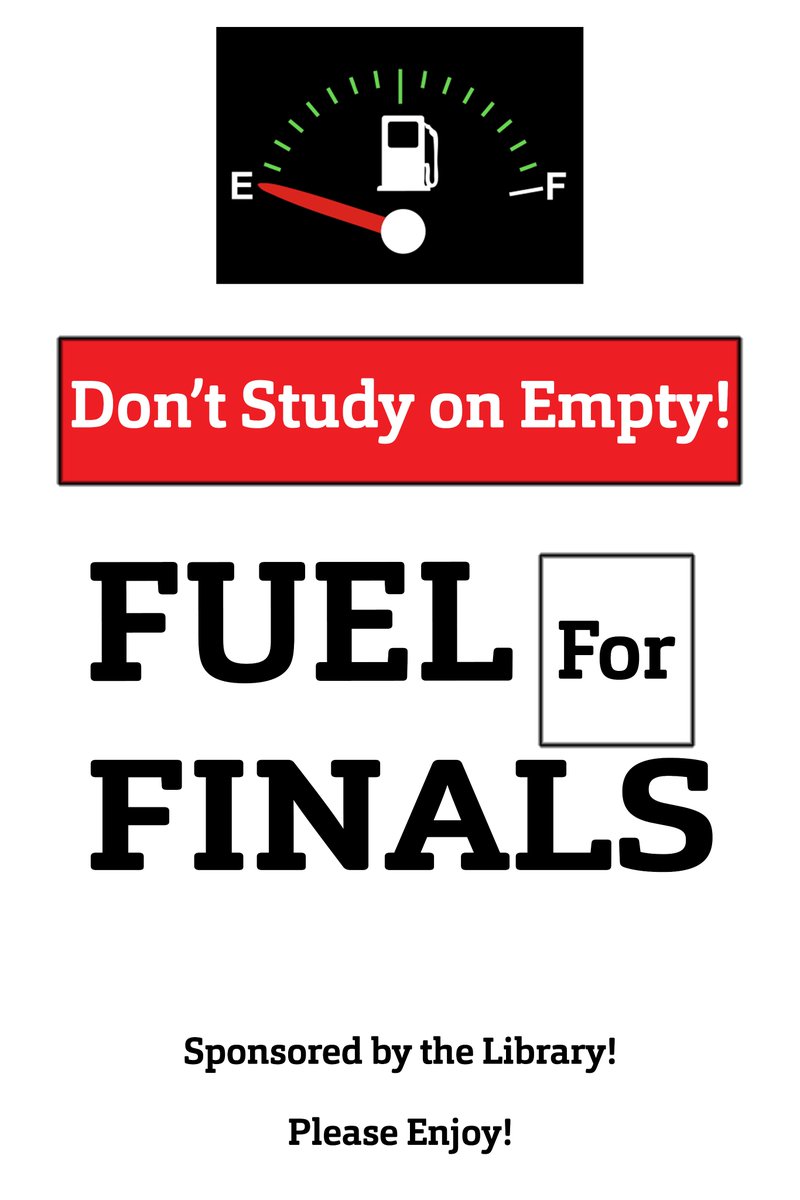 Come by and snack to fuel up for the finals. #sandtlibrary #fuelforfinals