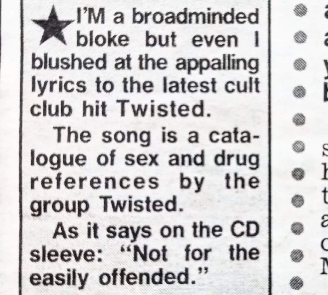 Matthew Wright in the Daily Mirror. Friday, February 20, 1998. Proud that our little queer techno tune made the tabloids blush. The BBC banned it. #TwistedMP3 #ThroughTheKHole