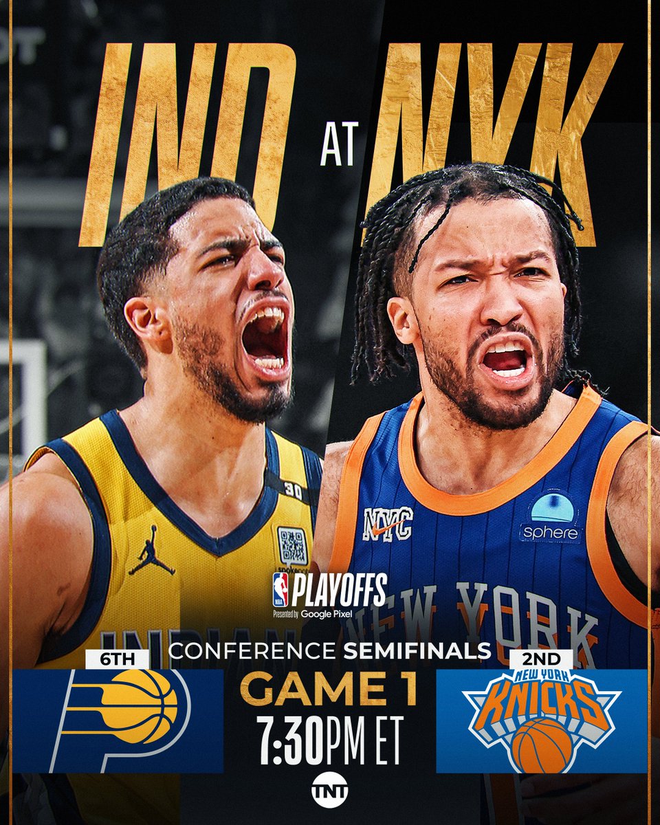 Hali and the Pacers. Brunson and the Knicks. Star PGs headline this East Semis battle! Don't miss IND/NYK GAME 1 tipping off at MSG TONIGHT at 7:30pm/et on TNT 🍿