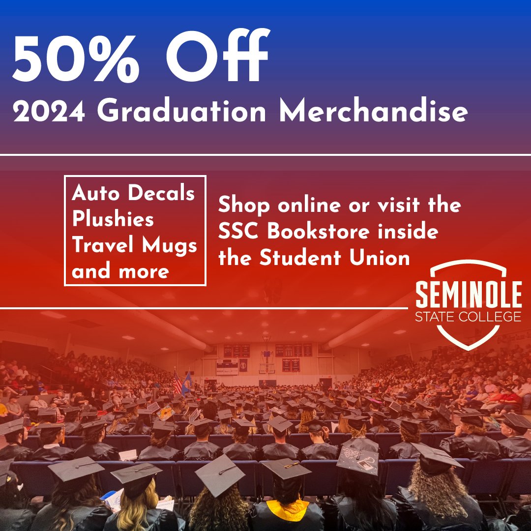 The SSC Bookstore is taking 50% off 2024 Graduation merchandise! Shop at the SSC Bookstore inside the Student Union on campus or shop online at: tinyurl.com/mtz4z9jh