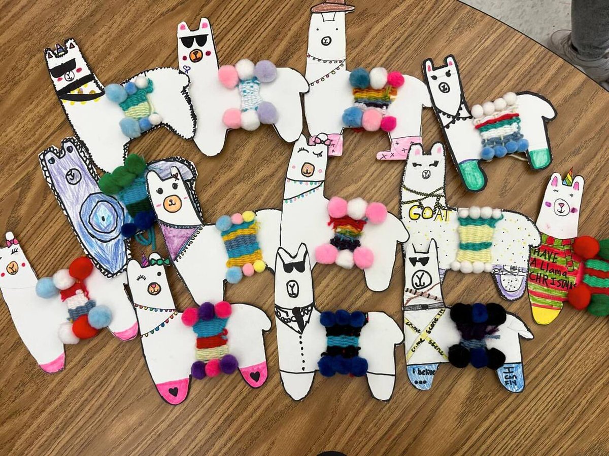 Visit ift.tt/3g7OFL2 for full caption. There’s a whole llama weaving fun going on here! #4thgradeartists are finishing up their weaving on their llama loom inspired by Peruvian back-strap weaving. #heardsferryart #heardsferryelementary #fultonartstrong