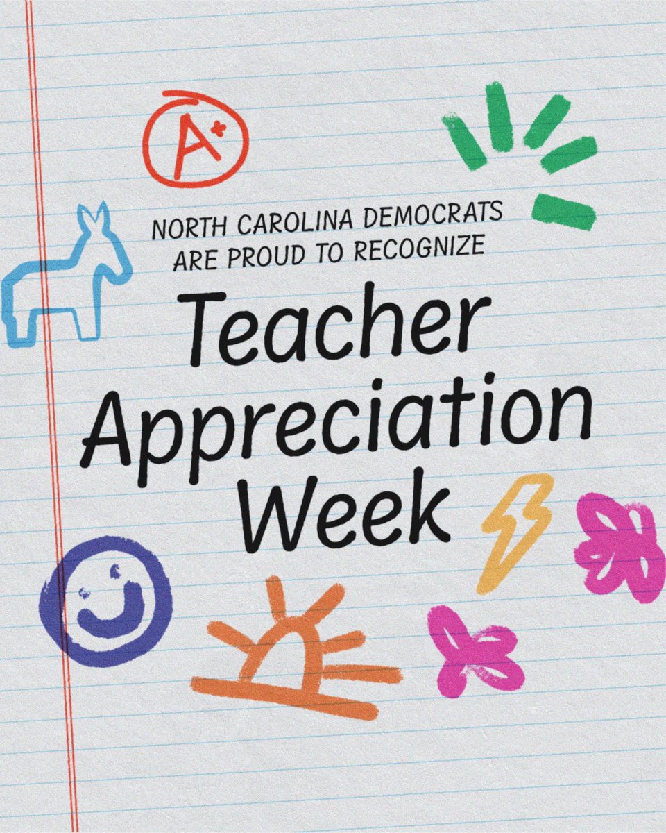 Happy Teacher Appreciation Week! 💙 We want to extend our deepest gratitude to our teachers and school support staff. From everyone at the North Carolina Democratic Party, thank you.