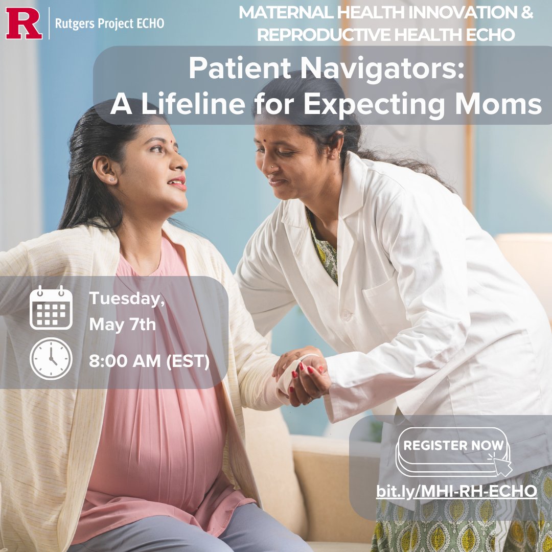 What do patient navigators and community health workers do for pregnant individuals? Join us tomorrow (5/7) on our next MHI-RH ECHO to learn more and discuss the critical role patient navigators and CHWs play! Register in advance: bit.ly/MHI-RH-ECHO @NJDeptofHealth