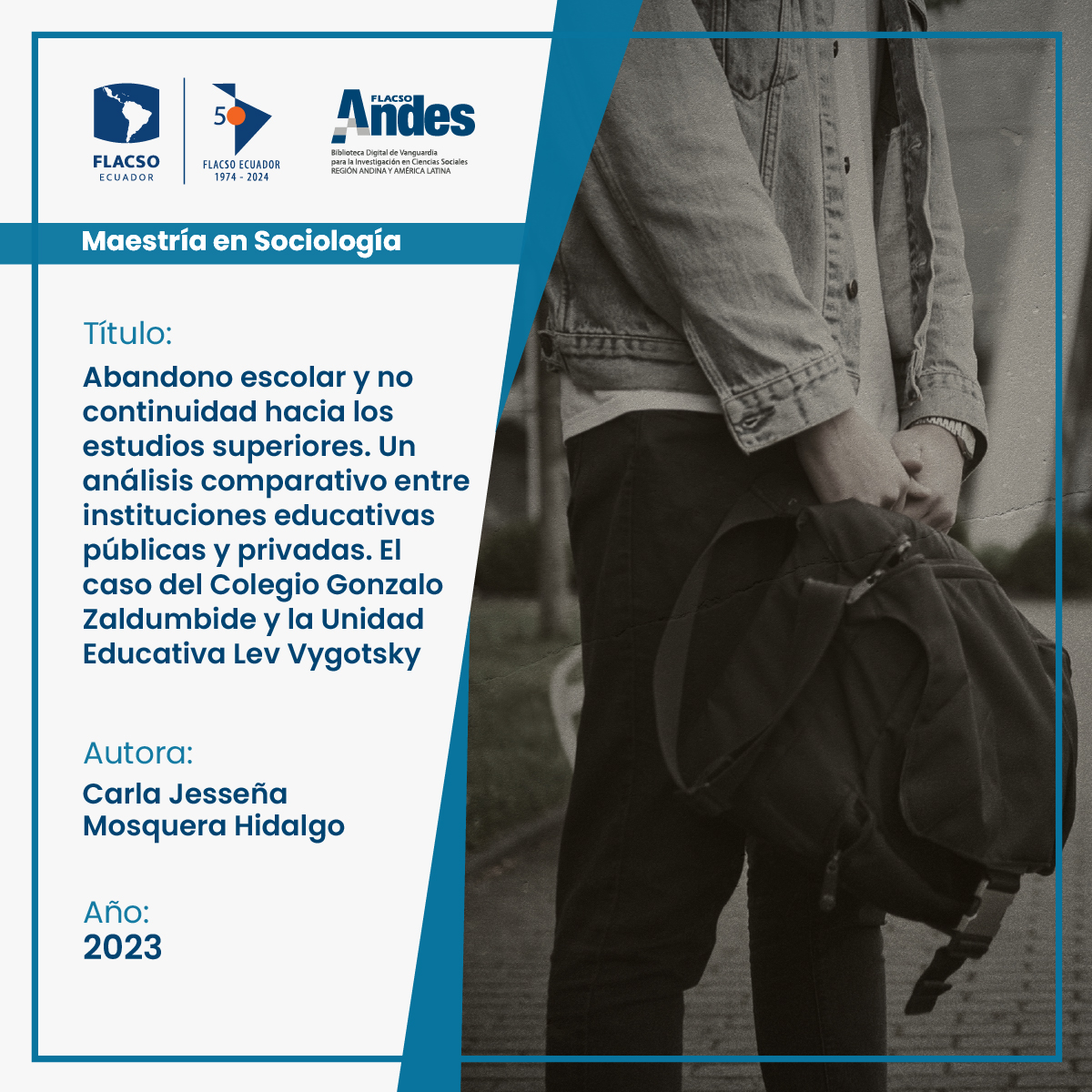 #TesisDeMaestría “Abandono escolar y no continuidad hacia los estudios superiores. Un análisis comparativo entre instituciones educativas públicas y privadas...” por Carla Jesseña Mosquera Hidalgo.
repositorio.flacsoandes.edu.ec/handle/10469/2…
#DeserciónEscolar #Educación #Pobreza
@FLACSOec