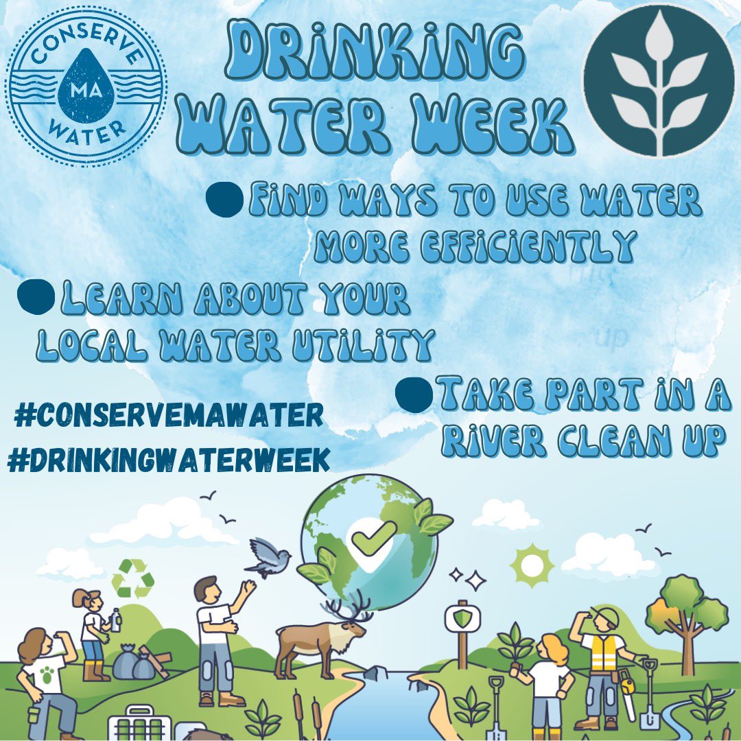 Help make a difference during 🚰#DrinkingWaterWeek- volunteer with a local water conservation org. or teach your community the importance of water sustainability.💧Learn more about how to #conserveMAwater at your home or business, visit bit.ly/49VC34C @MassEEA @MassDEP