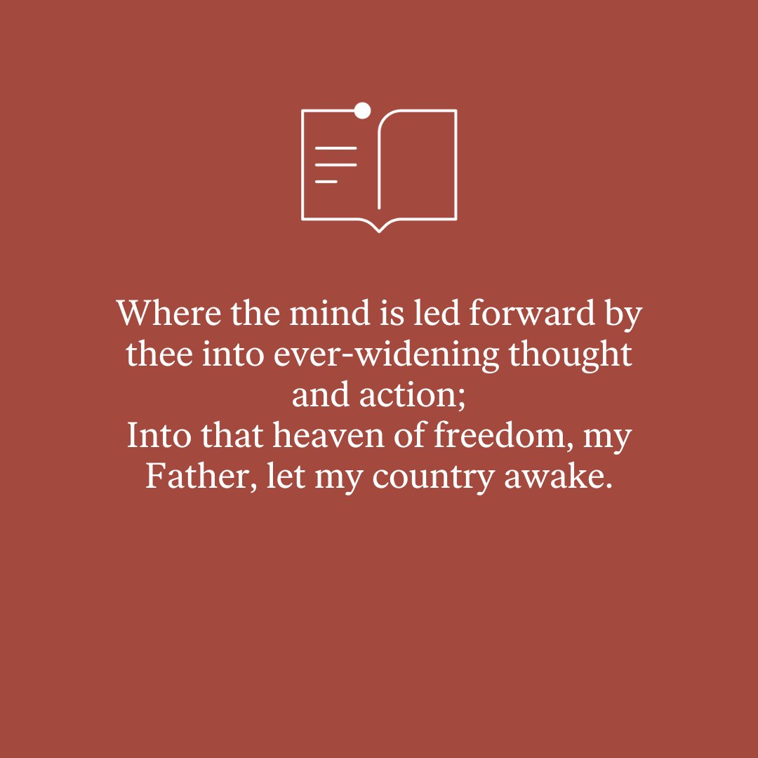 Tomorrow marks the 163rd anniversary of Rabindranath Tagore's birthday. We remember the poet by sharing one of his most famous poems, 'Gitanjali 35'. Stay tuned for more information about Tagore tomorrow. #NobelPrize