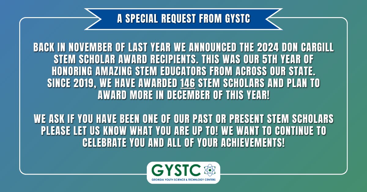 GYSTC (@gystc) on Twitter photo GYSTC wants to wish all educators a happy #nationalteachersappreciationday and ask if you have ever been one of our 146 STEM Scholars please let us know what you are up to so we can celebrate you today! GYSTC wants to wish all educators a happy #nationalteachersappreciationday and ask if you have ever been one of our 146 STEM Scholars please let us know what you are up to so we can celebrate you today!