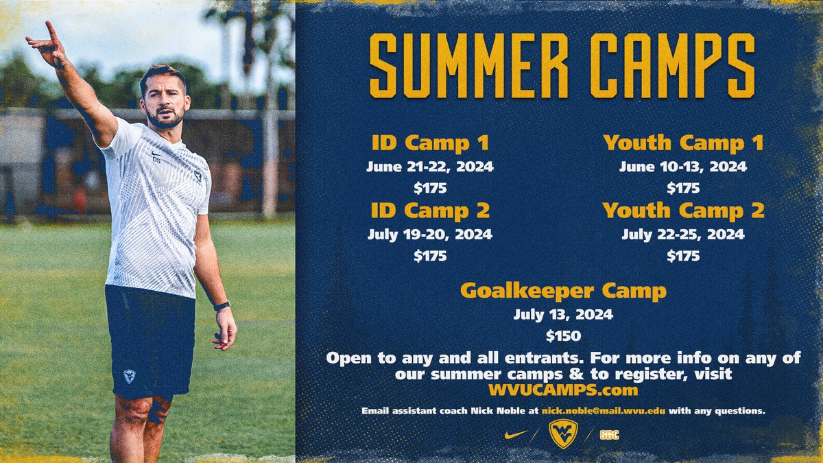 Our summer camps are fast approaching! Sign up today! 🔗wvucamps.com/camps.cfm #HailWV