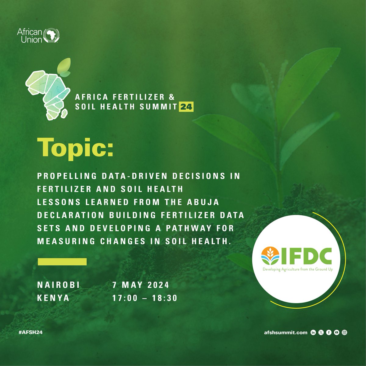'Propelling Data-Driven Decisions in Fertilizer and Soil Health Lessons learned from the Abuja Declaration'. 

Join the conversation live at 17:00, in partnership with IFDC #AFSH24 #ListentotheLand

Join here: zoom.us/webinar/regist…